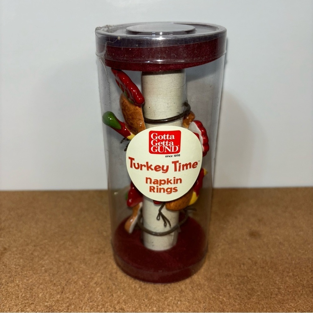 3/$15 Gund Turkey Time Napkin Rings Set of 4 Ceramic Metal New